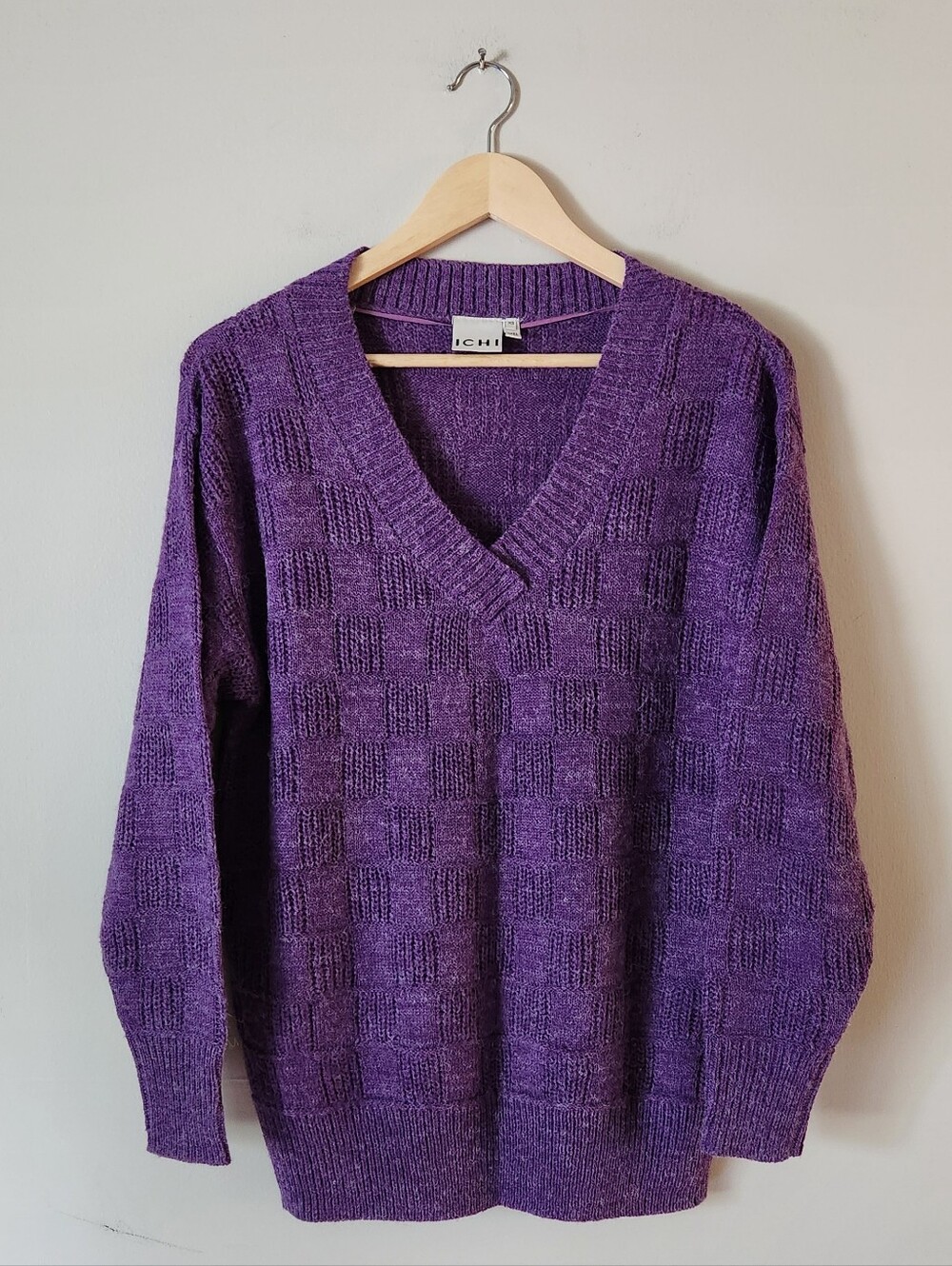 ICHI Purple V-Neck Textured Sweater Sz XS